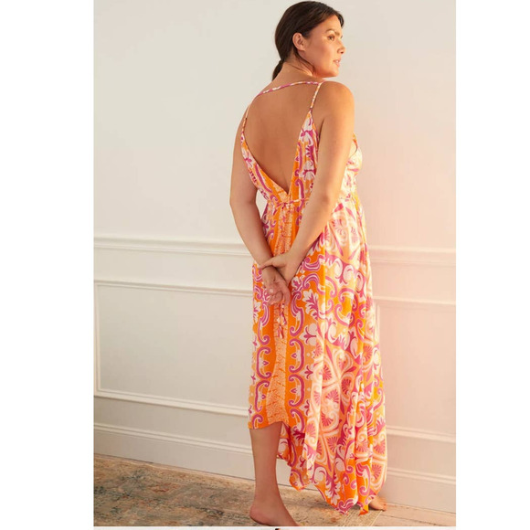 New Anthropologie Abstract Geo Midi Cover-Up Dress $120 SMALL Orange Motif - Picture 8 of 9